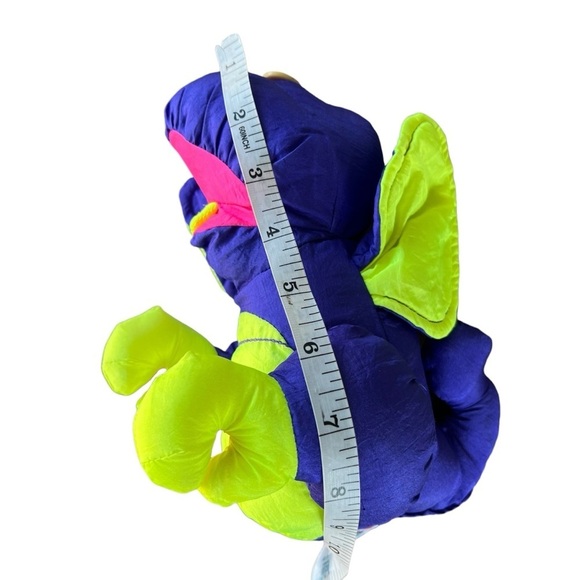 Vintage Fisher-Price Puffalump Dino Roar Plush Nylon Squeaky Toy Neon Bright GUC - Picture 12 of 14